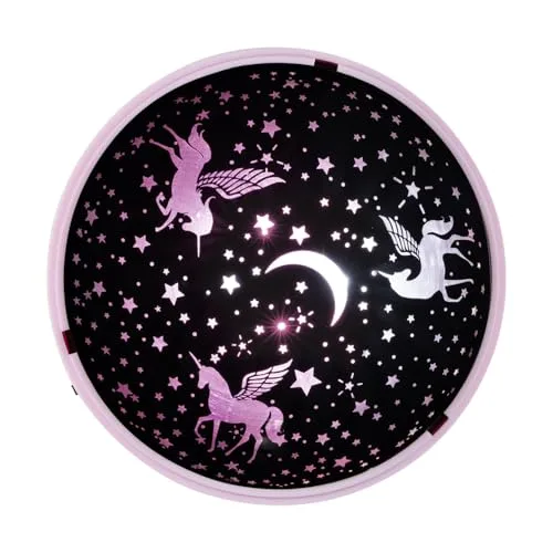 Idena ▫️ 50143 - Projetor LED com unicórnio e céu estrelado, ilumina-se nas cores branco e rosa, projetor LED de céu estrelado com 2 modos, funciona a pilhas, aprox. 11,5 x 13 cm 3