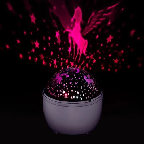 Idena ▫️ 50143 - Projetor LED com unicórnio e céu estrelado, ilumina-se nas cores branco e rosa, projetor LED de céu estrelado com 2 modos, funciona a pilhas, aprox. 11,5 x 13 cm 4
