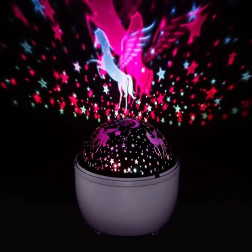 Idena ▫️ 50143 - Projetor LED com unicórnio e céu estrelado, ilumina-se nas cores branco e rosa, projetor LED de céu estrelado com 2 modos, funciona a pilhas, aprox. 11,5 x 13 cm 5
