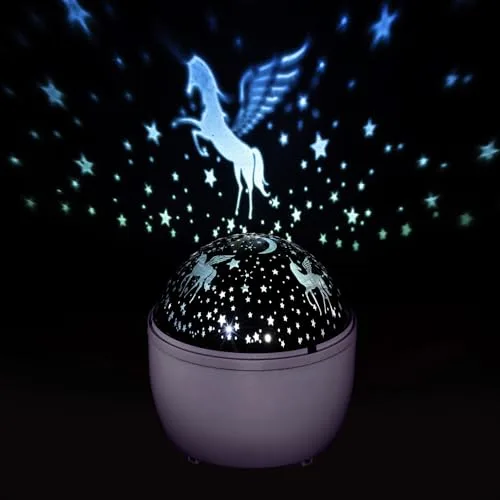 Idena ▫️ 50143 - Projetor LED com unicórnio e céu estrelado, ilumina-se nas cores branco e rosa, projetor LED de céu estrelado com 2 modos, funciona a pilhas, aprox. 11,5 x 13 cm 6