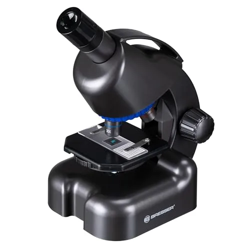 Bresser ▫️ Microscópio Junior CM-04 100x-900x para crianças a partir dos 6 anos, iluminação LED, suporte para smartphone, kit de experiências, funciona com pilhas 2