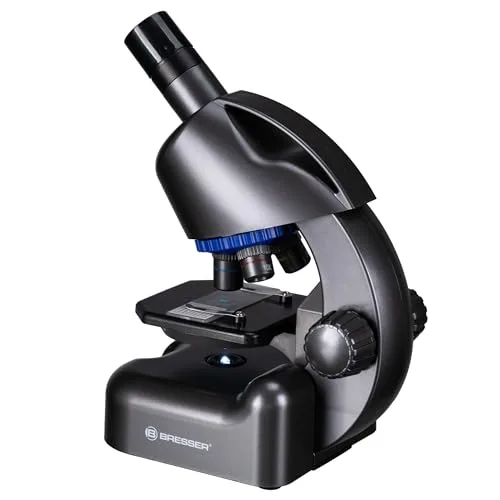 Bresser ▫️ Microscópio Junior CM-04 100x-900x para crianças a partir dos 6 anos, iluminação LED, suporte para smartphone, kit de experiências, funciona com pilhas 5