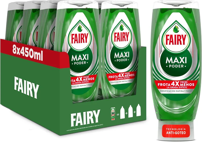 FAIRY ▫️ Maxi Power Lava-louças, 3,6 L (8 x 450 ml), com poder anti-gorduroso, limpeza fácil para pratos gordurosos, panelas e frigideiras