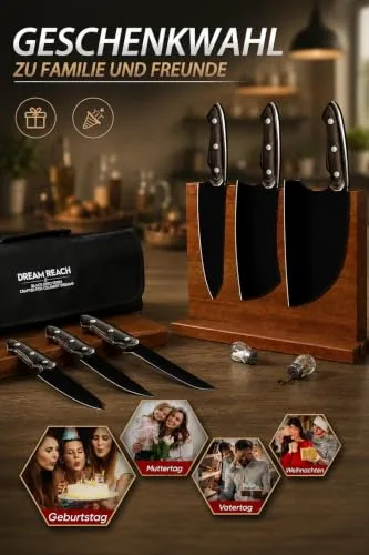 Dream Reach ▫️ Facas de cozinha conjunto de 6 facas de chef em aço inoxidável com um afiador e estojo, para carne, legumes, churrasco e uso ao ar livre 3