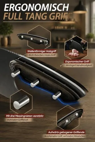 Dream Reach ▫️ Facas de cozinha conjunto de 6 facas de chef em aço inoxidável com um afiador e estojo, para carne, legumes, churrasco e uso ao ar livre 4