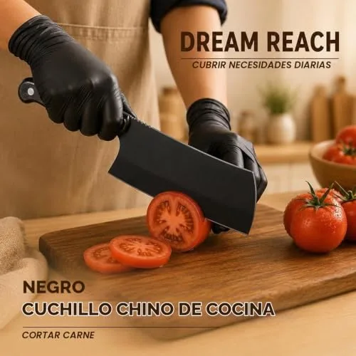 Dream Reach ▫️ Conjunto de 3 facas de cozinha com lâmina preta, em aço inoxidável com cabo de madeira, para carne, legumes e fruta 2