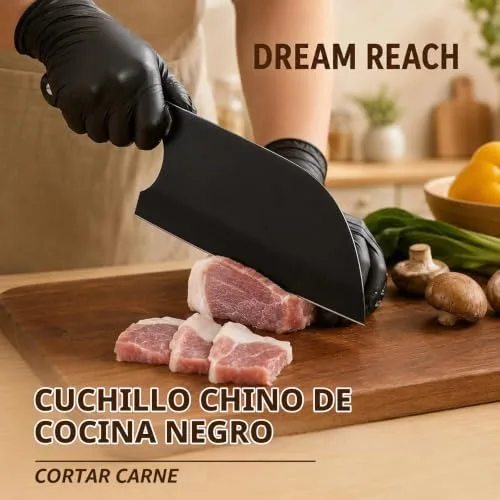 Dream Reach ▫️ Conjunto de 3 facas de cozinha com lâmina preta, em aço inoxidável com cabo de madeira, para carne, legumes e fruta 4