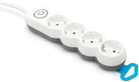 Garza ▫️ Power - Régua de 4 tomadas, com interrutor, tomada plana, 1,4 metros, ladrão múltiplo, proteção para crianças, branco, gama de design