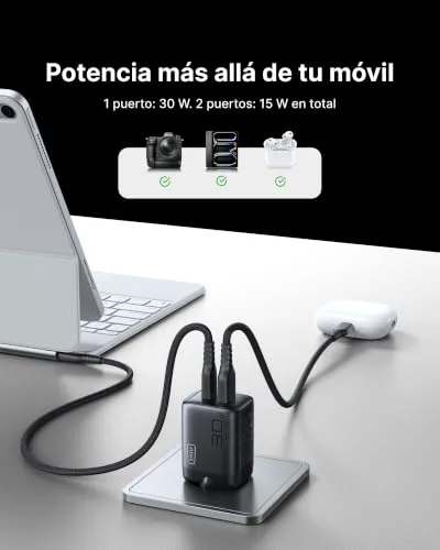 INIU ▫️ Carregador USB-C, 30 W, 1 pacote com carregador PD GaN de carregamento rápido e cabo de 60 W 2
