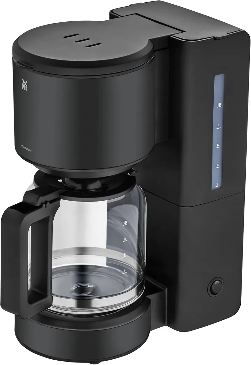 WMF ▫️ Stelio Aroma - Máquina de café de filtro com jarro de vidro, café de filtro, 10 chávenas, máquina de café em aço inoxidável, sistema antigotejamento, placa de aquecimento, desligamento automático, 1000 W, preto mate