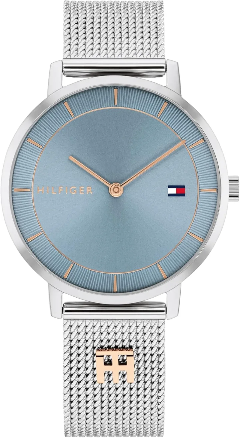 Tommy Hilfiger ▫️ Relógio analógico de quartzo para mulher com bracelete em malha de aço inoxidável - Disponível em prateado, dourado, ouro-rosa ou azul-marinho