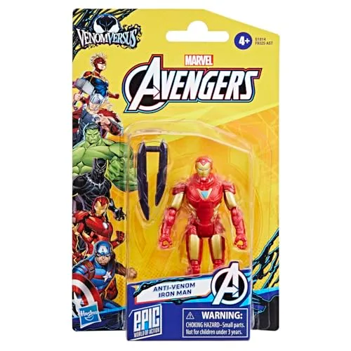 Marvel ▫️ Hasbro Angers Epic World of Action, Anti-Venom Iron Man, Figura de ação colecionável, Armadura vermelha e dourada, Acessório, Presente para meninos e meninas a partir dos 4 anos, Conjunto de ação 2