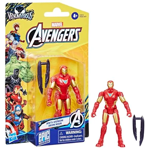 Marvel ▫️ Hasbro Angers Epic World of Action, Anti-Venom Iron Man, Figura de ação colecionável, Armadura vermelha e dourada, Acessório, Presente para meninos e meninas a partir dos 4 anos, Conjunto de ação 5