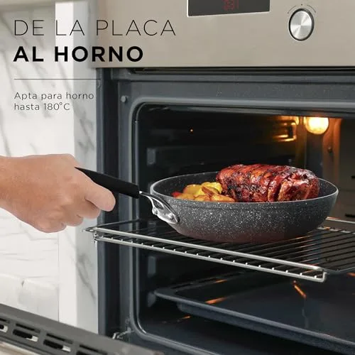 KASANOVA ▫️ Conjunto de panelas e frigideiras New Petra Dark, antiaderentes, adequadas para placas de indução e forno até 180 °C, com pegador e colher (7) 4