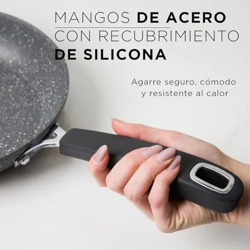 KASANOVA ▫️ Conjunto de panelas e frigideiras New Petra Dark, antiaderentes, adequadas para placas de indução e forno até 180 °C, com pegador e colher (7) 6