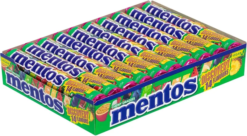 Mentos ▫️ Discovery Roll, Pastilhas para mastigar, Sabores variados, Embalagem de 20 unidades