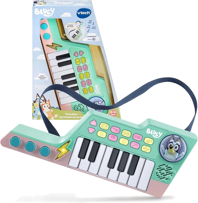 VTech ▫️ Teclado-Guitarra do Bluey, Piano e Guitarra interativos 2 em 1, Escolhe entre 10 instrumentos e sons, CRIA as tuas próprias melodias, Presente para crianças a partir dos 3 anos, Versão ESP
