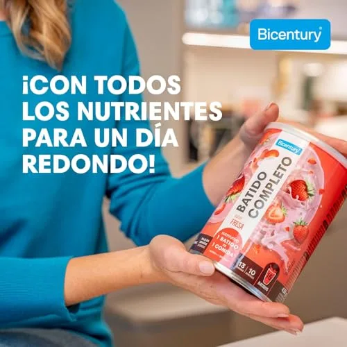 Bicentury ▫️ Batido Completo Substituto de Refeição, Sabor a Morango, Rico em Proteínas, Baixo em Gorduras, Um batido equivale a uma refeição completa, 436 g, 16 porções 2