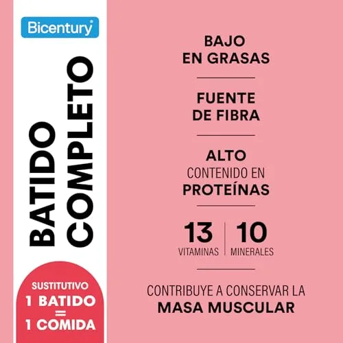 Bicentury ▫️ Batido Completo Substituto de Refeição, Sabor a Morango, Rico em Proteínas, Baixo em Gorduras, Um batido equivale a uma refeição completa, 436 g, 16 porções 4