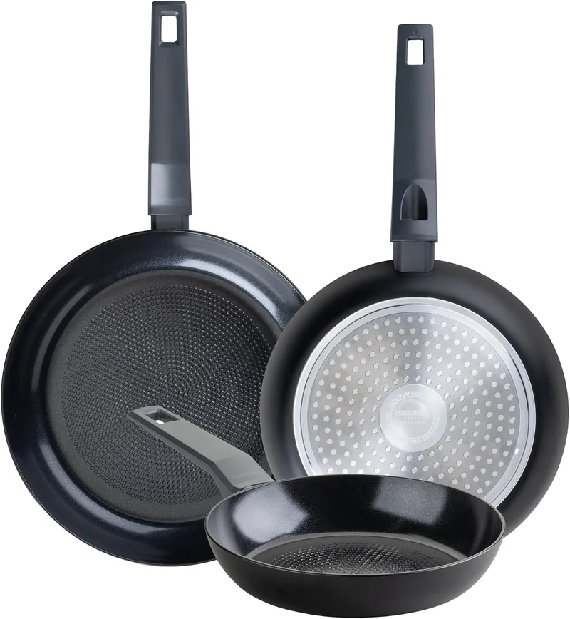 Fackelmann ▫️ Statement Conjunto de 3 frigideiras 20/24/28 cm, frigideiras de alumínio reciclado com revestimento cerâmico antiaderente, adequadas para todos os tipos de fogões, incluindo indução.