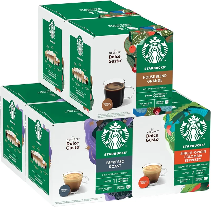 STARBUCKS ▫️ Pacote Variado de Café Preto da Nescafé Dolce Gusto, Cápsulas de Café 6 x 12 (72 Cápsulas) - Exclusivo da Amazon, Pacote Variado Black Cup (House Blend)