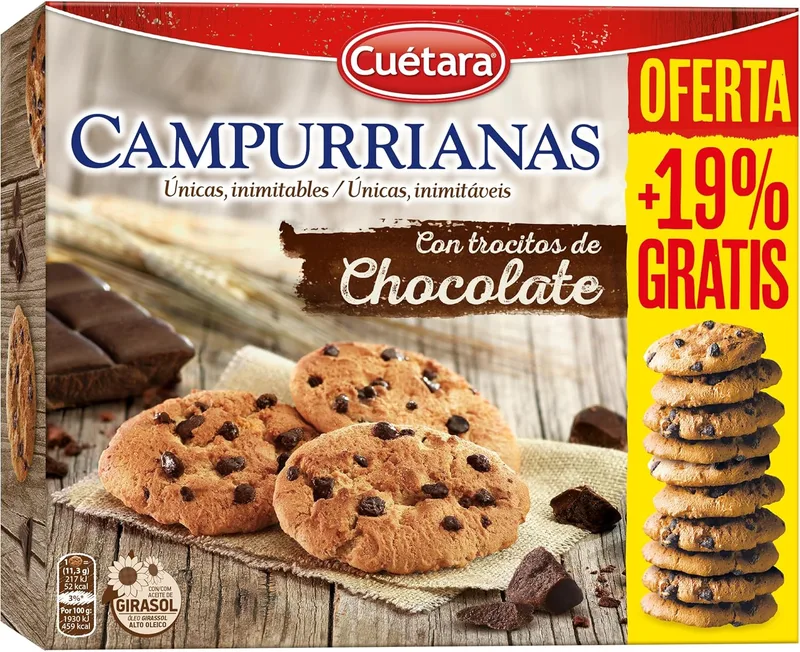 Cuétara ▫️ Campurrianas com pepitas de chocolate 350g + 19% GRÁTIS