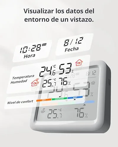 SwitchBot ▫️ Estação Meteorológica Bluetooth para Casa com Sensor Exterior Sem Fios, Monitor de Temperatura/Humidade com Data e Previsão Meteorológica, Bluetooth de 120 m, Arquivo de Dados Gratuito com Exportação 2