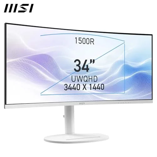 MSI ▫️ Monitor curvo Modern MD342CQPW de 34" UWQHD 1500R, Painel VA 3440 x 1440, 21:9, KVM, PIP/PBP, 120 Hz, 300 nits, antirreflexo, altifalantes integrados, ajustável em 3 direções, HDMI 2.0b 2