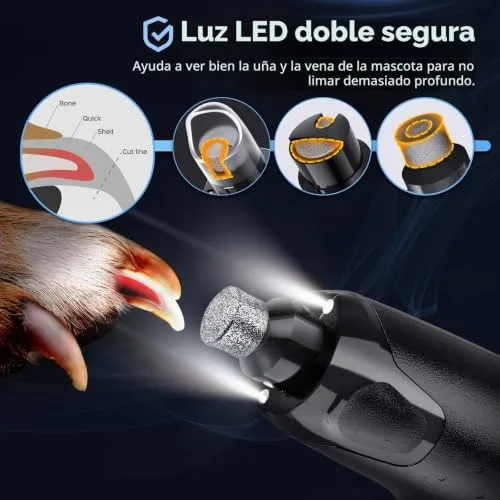 Gimars ▫️ Lixa elétrica para unhas Lima para cães, cortador de unhas elétrico ajustável com 6 velocidades, cortador de unhas elétrico para cães com luz LED, lixa de unhas recarregável com 3 portas para cães, cor laranja 4