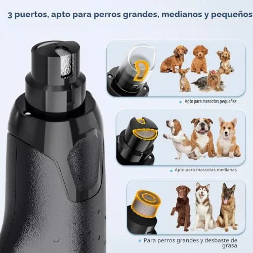 Gimars ▫️ Lixa elétrica para unhas Lima para cães, cortador de unhas elétrico ajustável com 6 velocidades, cortador de unhas elétrico para cães com luz LED, lixa de unhas recarregável com 3 portas para cães, cor laranja 5