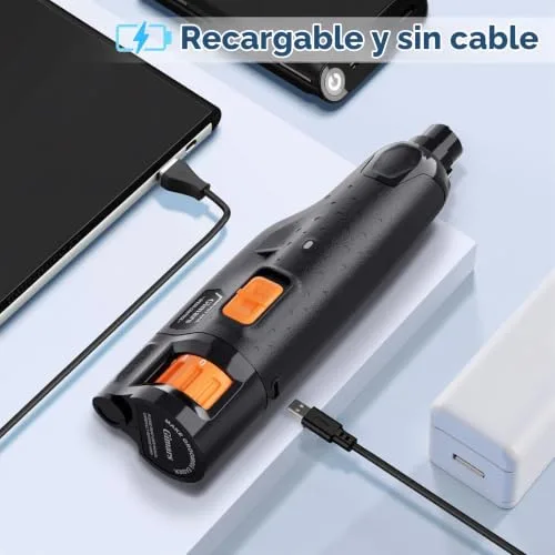 Gimars ▫️ Lixa elétrica para unhas Lima para cães, cortador de unhas elétrico ajustável com 6 velocidades, cortador de unhas elétrico para cães com luz LED, lixa de unhas recarregável com 3 portas para cães, cor laranja 6