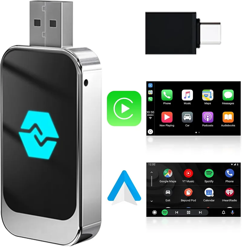 CUQI ▫️ Adaptador sem fios para CarPlay e Android Auto, converte o Android Auto/CarPlay com fios em sem fios, Type-C e USB, Plug and Play para iOS 10+/Android 11+