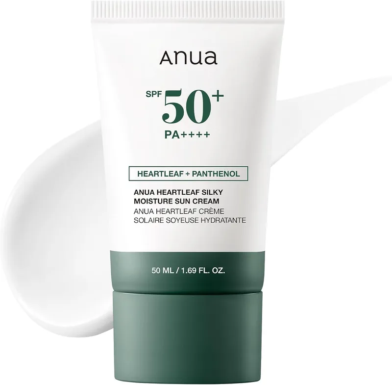 Anua ▫️ Heartleaf Silky Moisture creme solar FPS 50 PA++++, protetor solar para o rosto, base de maquilhagem, niacinamida, sem fragrância, essenciais de viagem, não deixa a pele esbranquiçada, cuidados de pele coreanos, 50 ml