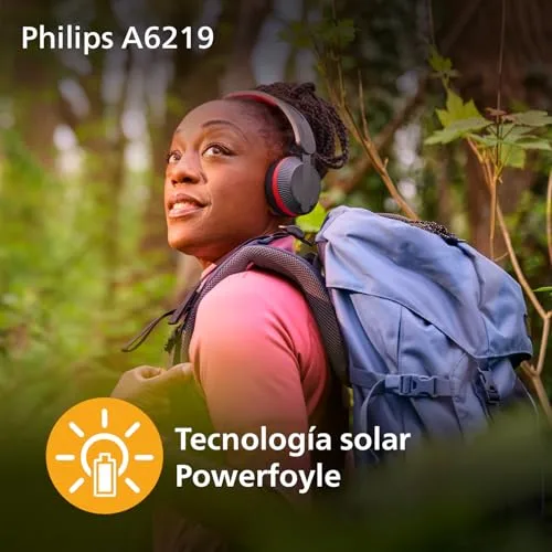 PHILIPS ▫️ TAA6219BK Auscultadores Bluetooth desportivos da Série 6000 com carregamento solar automático, autonomia de 80 horas, ideais para fazer exercício, correr e outros desportos - Preto e Vermelho 4