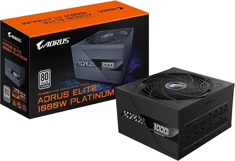 Gigabyte Technology ▫️ GIGABYTE GP-AE1000PM PG5 - Compatível com PCIe 5.1 - ATX 3.1 - 1000 W - Certificação 80 Plus Platinum - Fonte de alimentação totalmente modular