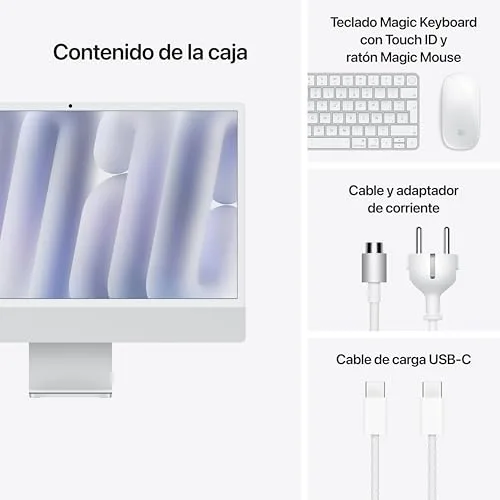 Apple ▫️ Computador de secretária iMac «tudo-em-um» com chip M4, CPU e GPU de 8 núcleos: concebido para Intelligence, ecrã Retina de 24″, 16 GB de RAM, SSD de 256 GB, vidro nano-texturizado – prateado 6