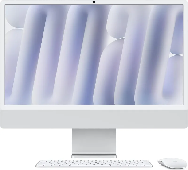 Apple ▫️ Computador de secretária iMac «tudo-em-um» com chip M4, CPU e GPU de 8 núcleos: concebido para Intelligence, ecrã Retina de 24″, 16 GB de RAM, SSD de 256 GB, vidro nano-texturizado – prateado