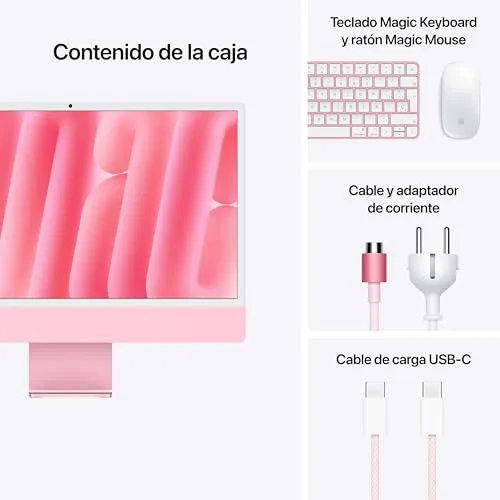 Apple ▫️ Computador de secretária iMac «tudo-em-um» com chip M4, CPU e GPU de 10 núcleos: concebido para Intelligence, ecrã Retina de 24″, 16 GB de memória unificada, SSD de 512 GB – Rosa 6