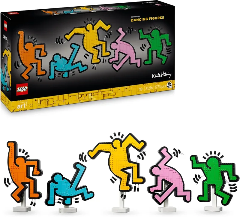 LEGO ▫️ Art Keith Haring: Figuras Dançantes - Decoração de parede para casa - Acessório de secretária colorido - Kit de modelo para adultos - Prenda para mulheres e homens 31216