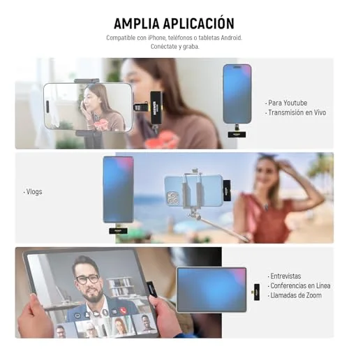 NEEWER ▫️ Lavalier - Sistema de microfone sem fios, 1 recetor USB-C com adaptador OTG e 1 transmissor de condensador omnidirecional com cancelamento de ruído, compatível com o iPhone 16 Pro Max e o S24 Ultra 7