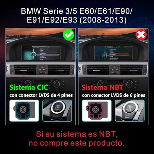 LXKLSZ ▫️ Ecrã para CIC 3/5 Série E60/E61/E90/E91/E92/E93 (2008-2013) Rádio CarPlay/Android Auto para automóvel, ecrã tátil HD de 8,8 polegadas 4