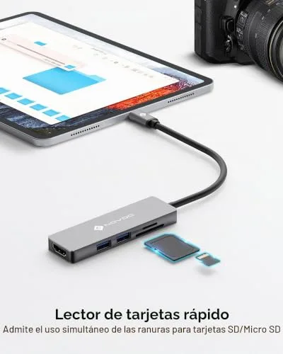 NOVOO ▫️ Hub USB-C 5 em 1, HDMI 4K, 2 portas USB, SD/TF 5