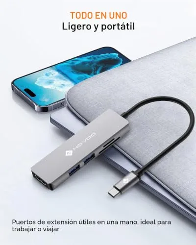NOVOO ▫️ Hub USB-C 5 em 1, HDMI 4K, 2 portas USB, SD/TF 6