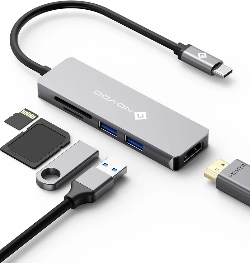 NOVOO ▫️ Hub USB-C 5 em 1, HDMI 4K, 2 portas USB, SD/TF