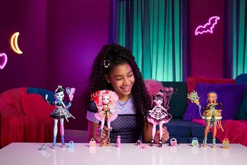 Monster High ▫️ Boneca Cumplespantos Cupid Asteria com vestido de festa rosa e vermelho e acessórios temáticos, como um convite, um balão, um presente, um leque e muito mais, JBG77 2