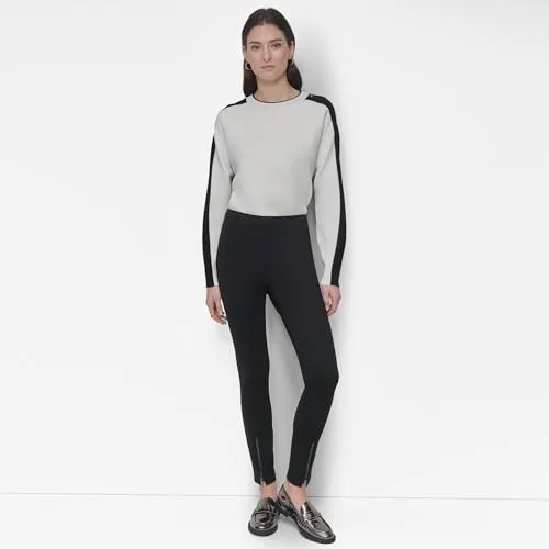 DKNY ▫️ Calças para mulher com detalhe de fecho, preto, M 2