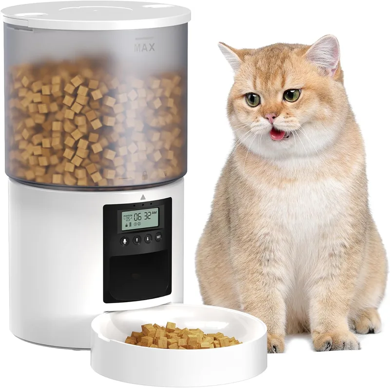 POOEKEN ▫️ Cajero Automático Gato: Máquina de Alimentação para Gatos com Temporizador - Comedouro com Alimentador Automático - Distribuidor Automático de Ração Seca para Gatos e Cães 4 L Branco