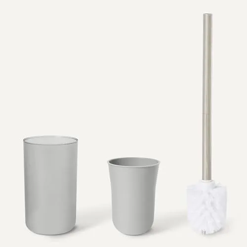 Amazon Basics ▫️ Conjunto de acessórios de casa de banho com suporte para escovas de dentes, dispensador de sabonete, saboneteira, copo, cesto do lixo, escova de sanita e suporte, cinzento 2