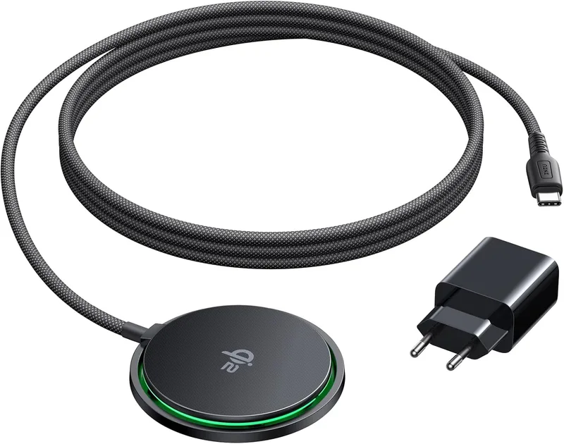 INIU ▫️ Carregador sem fios para iPhone, base de carregamento rápido magnético com certificação Qi2 de 15 W, carregador sem fios Mag-Safe para iPhone 17 16 15 14 13 12 Pro Max AirPods 4 3 (com adaptador USB C de 20 W)