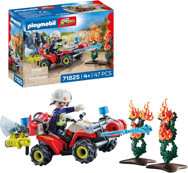 PLAYMOBIL ▫️ Action Heroes | Quad de bombeiros a apagar um incêndio em sebes | Carro de bombeiros | Brinquedo para meninos e meninas a partir dos 4 anos | 71825